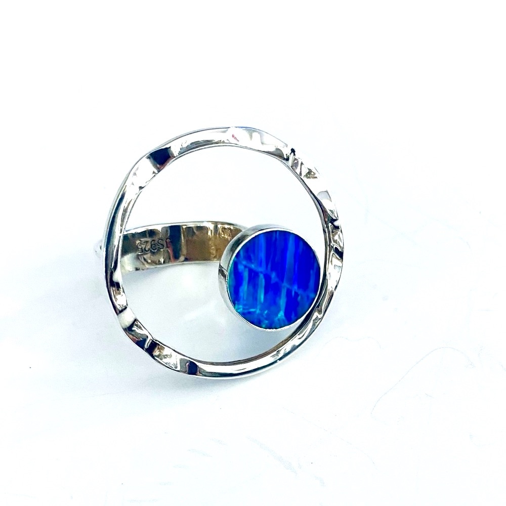 New Contemporary Ring in Stunning, Vibrant Blue & Green in Sterling Silver